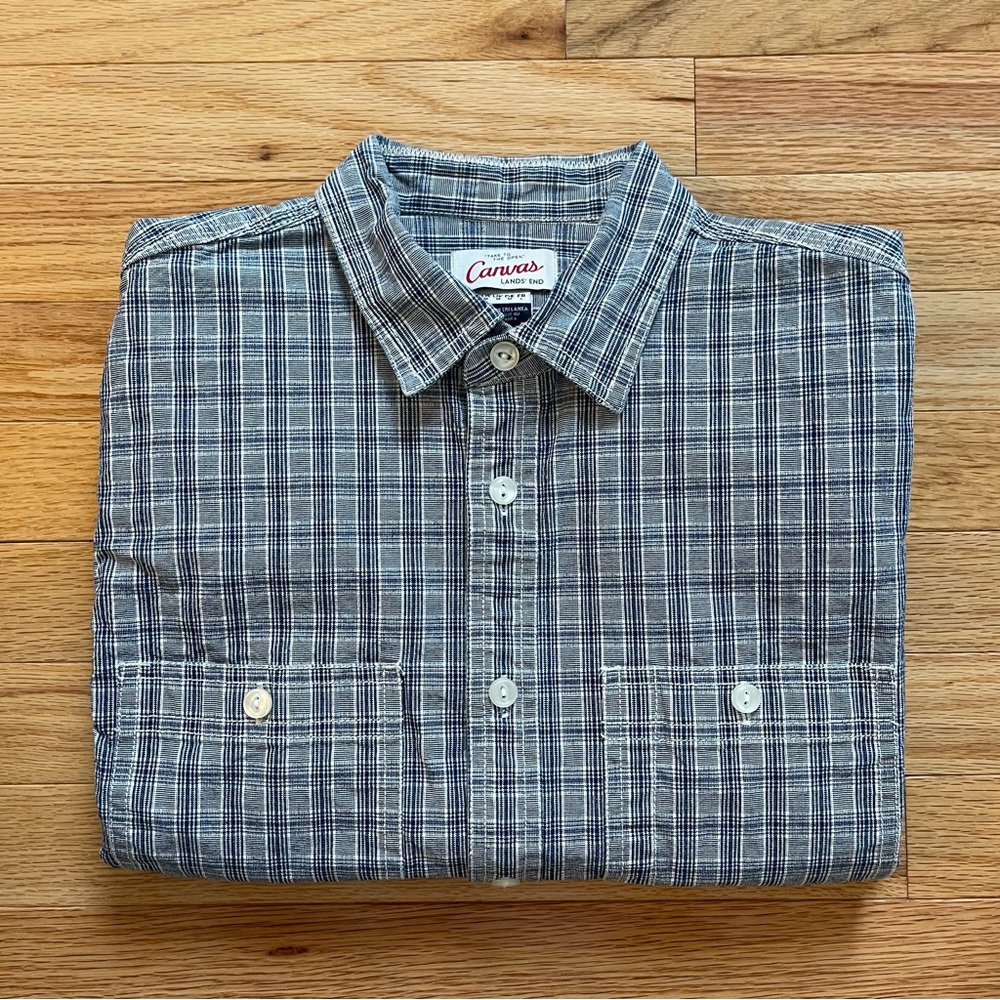 Lands' End Blue Casual Button Down Shirt